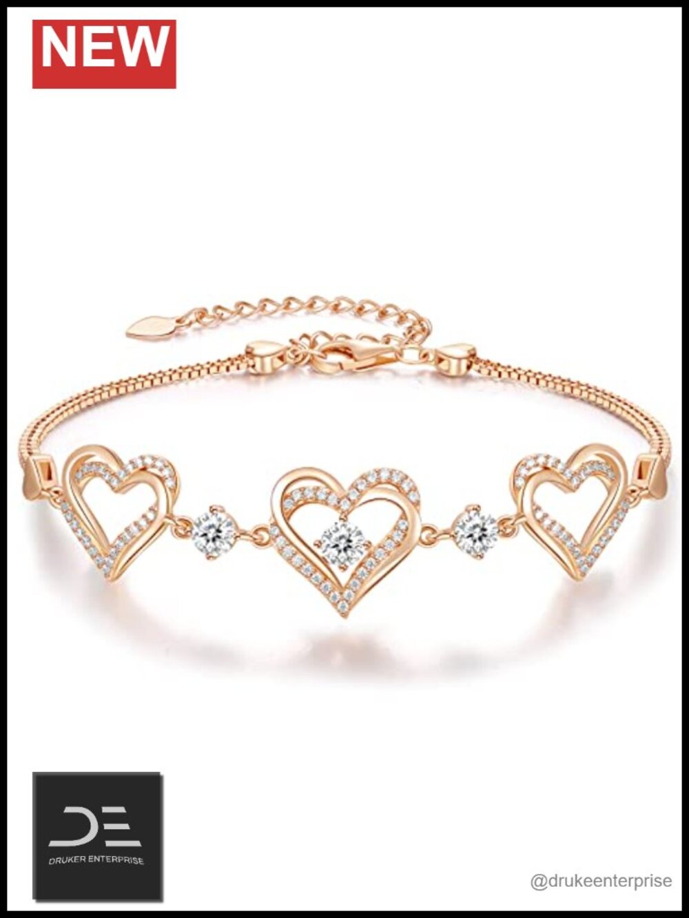 Heart Birthstone Bracelet Rose Gold Plated Cubic Zirconia Fashion Jewelry Gift
